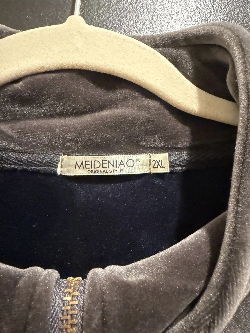 Gray Velour Zip-Up Jacket with Gold Trim